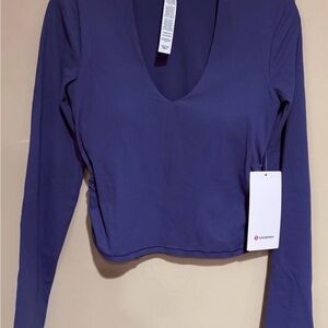 NWT Lululemon Size 8 All It Takes V-Neck Long Sleeve B-D Cup *Rib Nulu BRBU Blue